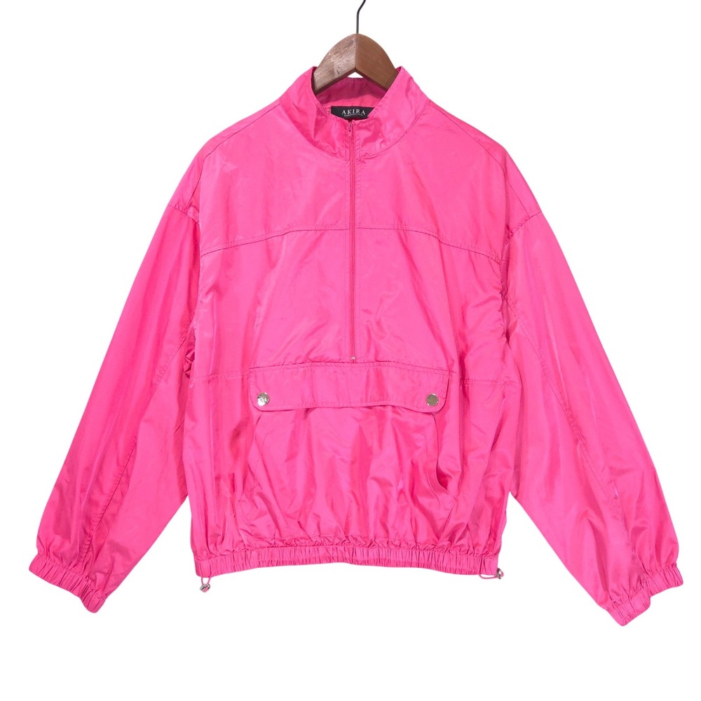 Akira Half Zip Windbreaker Jacket Womens XL Neon Pink Barbiecore Y2K Festival